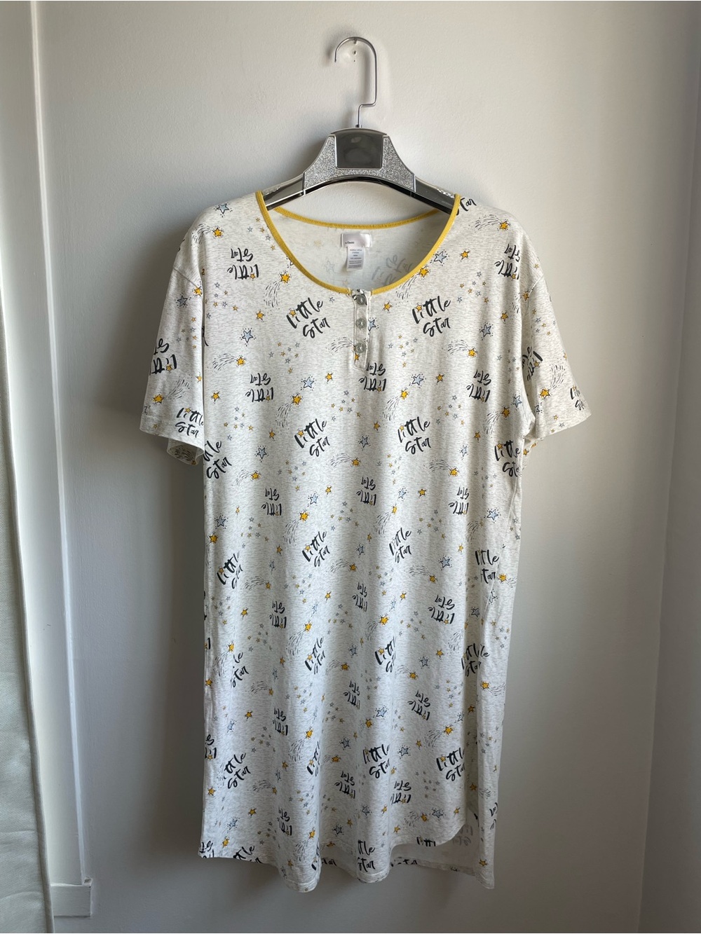 Claudel Short-Sleeve Nightgown - White with Little Star Print-100% Cotton-size M